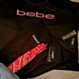 Bebe Sports Black & Red Paisley Activewear Set - Size 2X